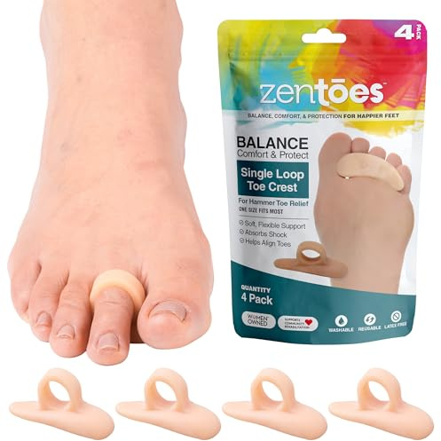 ZenToes Hammer Toe Straightener and Corrector 4 Pack Crests Relieve Foot Pain, Pressure, Discomfort | Flexible Silicone Comfort | Align, Improve Stability | Stain, Odor Resistant