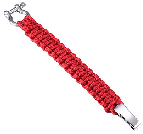 DonDon överlevnadsarmband för män paracord outdoor armband flätat rött