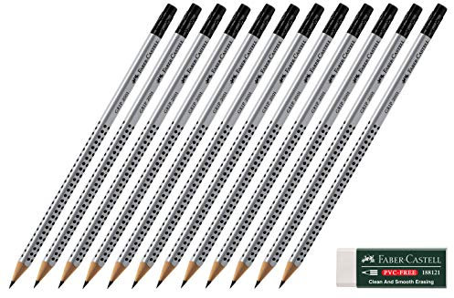 Faber-Castell GRIP 2001 Bleistift HB mit Radierspitze (12 Bleistifte + Radiergummi VINYL)