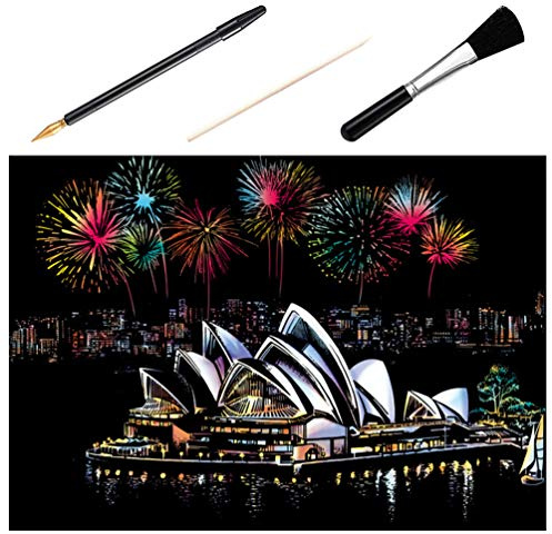 EXCEART 1 Stück Kratzmalerei Kunst Nachtansicht Kratzmalerei Kratzmalerei Kreatives Geschenk für DIY Bastelzeichnung (Sydney Opera House)