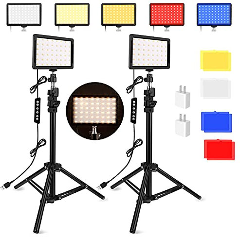 Unicucp Photography Video Lighting Kit with 160cm Tripod Stand, LED Studio Streaming Video Light with Color Filter for Video Recording Game Streaming YouTube TikTok Selfie Content Creator Filming