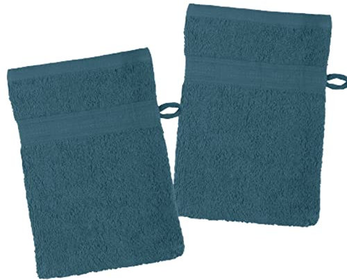 Stof - Set of 2 Wash Mitts - Size 15 x 21 cm - 100% Organic Cotton - Petrol - Lagoon Model - Bath Linen - Soft Oeko Tex Certified