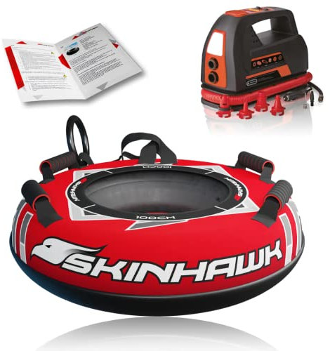 SKINHAWK Profi SNOWTUBE Ø100 cm rot Rodelreifen Schlitten Rodel Bob mit elektronischer Hochleistungspumpe 100 PSI