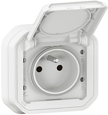 LEGRAND - Wasserdichte Steckdose IP55 mit Erde Plexo – Steckdose 2P + T 16 A komplett mit Klappe – für Unterputzmontage mit Krallen – hergestellt in Frankreich – Weiß