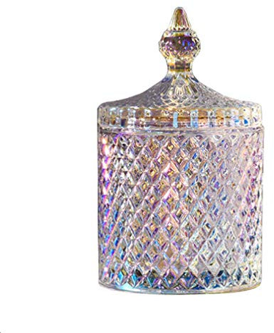 Plato de cristal para caramelos de 283.5 g con tapa, tarro de diamante colorido facetado decorativo para galletas, buffet, contenedor de almacenamiento para escritorio de boda, 300 ml