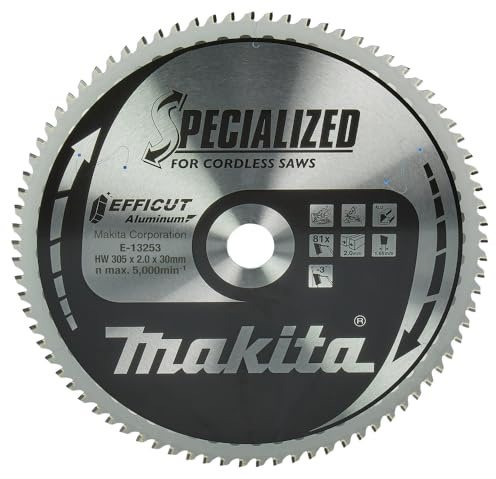 Makita E-13253 EFFICUT Aluminium Kreissägeblatt Ø 305 x 2,0 x 30 mm, 81 Zähne, -3° Zahnwinkel, für sehr saubere und schnelle Schnitte in Aluminium, für Akku-Kapp- und Gehrungssägen