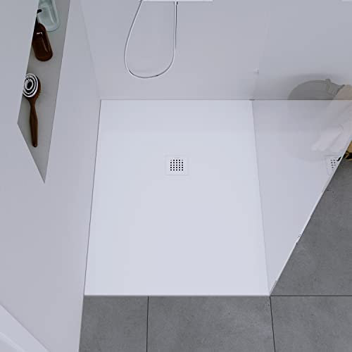 DURAVIT Duschtasse 100x80 cm, Flache Bauhöhe, Duschwanne DuraBayas in Weiß Matt aus Mineralguss mit integriertem Ablaufdeckel, Duschbecken mit Gefälle