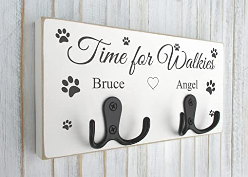 Personalised Dog Lead Hook Hanger Gift Wooden Walkies Leash