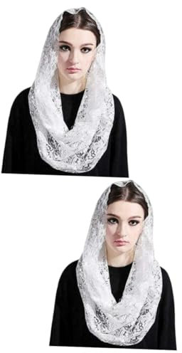 VALICLUD 2St Spitzenschleier Lateinischer Massenschal Bandana für Frauen christliches kopftuch christliche kopftücher weißes Stirnband Masse Schal kopfbedeckender Schal crimpen Blumen Braut