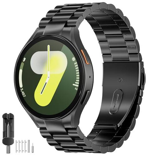 SUNDAREE Keine Lücke Armband Kompatibel mit Samsung Galaxy Watch 7 44MM 40MM/6 Classic 47MM/5 Pro 45MM,Herren Edelstahl Metall Uhrband Band für Watch 7/FE/6/5/4 46MM 43MM 42MM,Schwarz