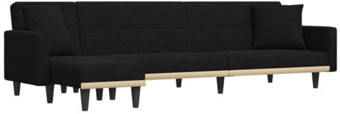 HETFTJN Koltuk Takimi Sofas & Couches Wohnzimmer Couch Camping Couch - Schlafsofa in L-Form Schwarz 275x140x70 cm Stoff für Relaxationsraum Schlafzimmer Büro Hotelzimmer