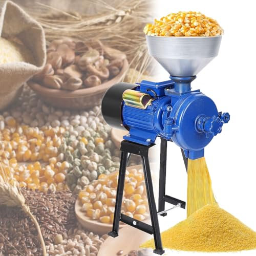 3000W Electric Feed Mill, 1400r/min Adjustable Thickness Dry Cereals Grinder Machine, Household Wet Dry Cereals Grinder with Funnel, Pure Copper Brushless Motor, for Rice Corn Grain Coffee Wheat
