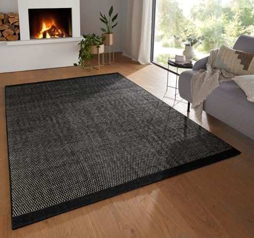 Taracarpet Moderner Boho Skandi Kurzflor Wollteppich Ethno Flachgewebe Kelim Teppich handgewebt Dhurry schwarz 250x350 cm