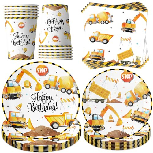 50 Stück Baustelle Partygeschirr Set,mit Pappteller Becher und Servietten | Baustelle Geschirrset,Baustelle Geburtstag Deko,Partyzubehör Geschirr,für Geburtstag Partydeko Tischdeko für 10 Gäste