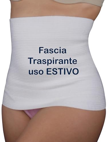 Faja lumbar elástica ideal para verano, fabricada en Italia de algodón transpirable – Cinturón elástico hombre mujer unisex – Altura 31 cm – Soporte espalda, abdomen y dolor de espalda, Color blanco