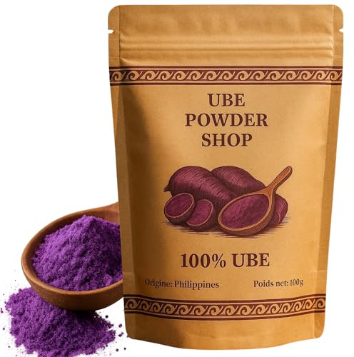 UBE POWDER SHOP – Zertifiziertes Ube-Pulver Premium 100% Natürlich – Violette Süßkartoffel von den Philippinen – Veganes Superfood | Für Café Latte, Desserts, Eis, Gebäck & Getränke – Beutel 100 g