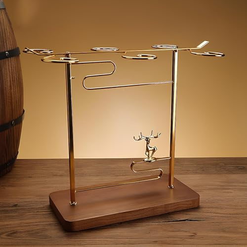 JCVCCV Wine Glass Holder Glassware Drying Storage Hanger Artistic Tabletop Glass Display Hanger With 6 Hooks For Home And Bar Storage(Gold)