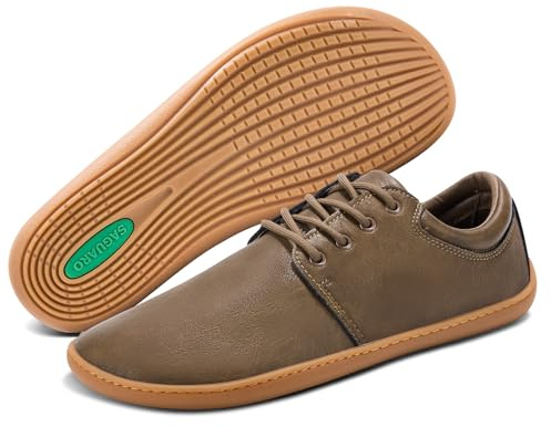 SAGUARO Zapatillas Barefoot Hombre Cuero Zapatos Minimalistas Antideslizantes Ligeros Calzado Descalzo para Casual Trabajo, Noble II, Marrón Claro 43EU
