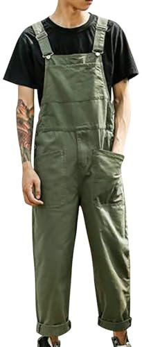 Generisch Peto para hombre, ropa de trabajo, retro, informal, con tirantes, pantalones de trabajo sueltos, con bolsillos, mono con tirantes, pantalones cargo a la moda, pantalones de ocio
