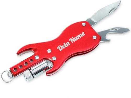 keepdrum KDMT-RD Porte-clés personnalisé en forme de guitare multifonction Rouge avec texte personnalisable