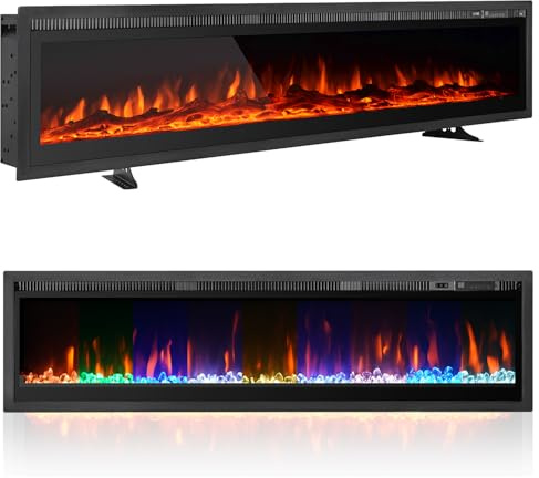 Electric Fireplace 152cm Freestanding, Wall Mounted, Built in, 9 Colour Flame Effect, Remote Control, 900W-1800W，Electrical Heater with Crystal&Log Set
