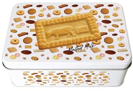 Purely Home Malted Milk Biscuit Tin - Rectangular Metal Storage Container for Baking Novelty Kitchen Gifts 195 x 125 x 75mm