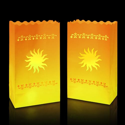 JarThenaAMCS 30 Pcs Princess Sun Lantern Bags White Luminary Candle Bags Fire-Retardant Paper Luminaries for Wedding Baby Shower Birthday Party Decorations, 5.9 x 10.2 x 3.5 Inch