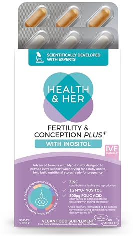Health & Her Fertility & Conception Plus - Advanced prenatal Vitamins for Women- Contains 1g Inositol, Folic Acid, Selenium, Vitamin B12, Zinc and Magnesium (1 Month Supply)