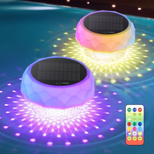 DoXtreme Poollicht, Solarlicht für Schwimmbäder mit RGB-Farbwechsel, RF-Fernbedienung mit Reinigungsbehälter, Poolleuchten zur Dekoration von Garten und Pools, 2 Stück