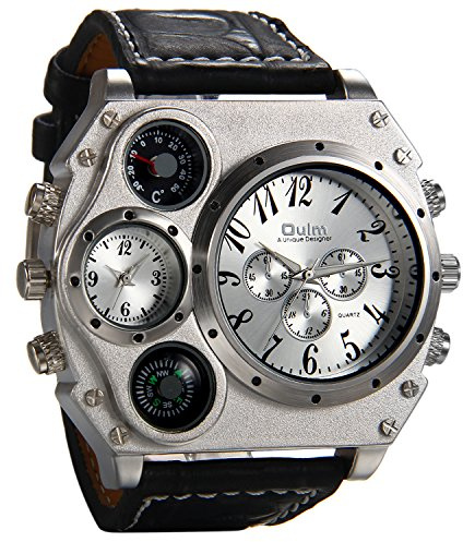 Avaner Montre Homme Quartz-Deux Fuseaux Horaires-Montre Bracelet Cuir Crocodile Grand Cadran Montre Sport