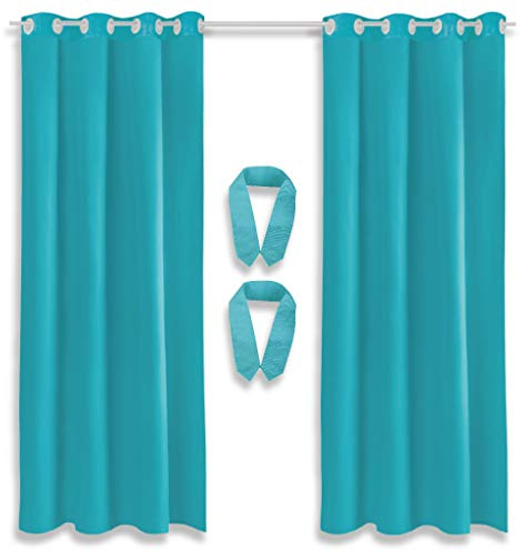 Bestlivings Dekoschal Ösen Ellen 2er Pack inkl. Raffhalter & Raffhaken, Auswahl: Größe 140 x 225 cm, Farbe: türkis - Petrol