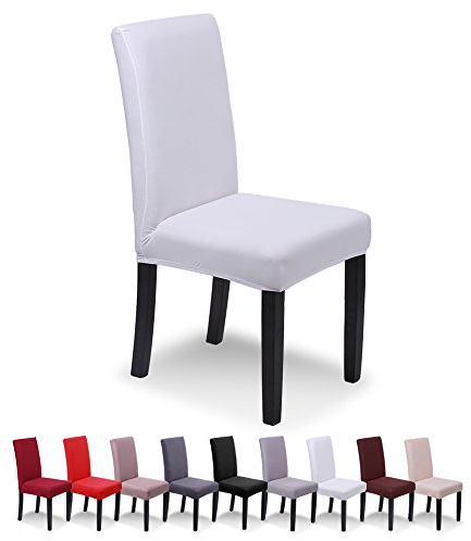 SaintderG® Stuhlhussen 4 Stück Elastische Moderne Beschützer Stuhlhussen, Hochzeit Partys Bankett Deko, bi-Elastic Spannbezug, sehr pflegeleicht und langlebig Universal (Weiß, 4 Stück)