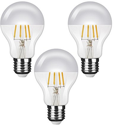 NuLoXx 3er Pack LED Filament Kopfspiegellampe A60 SILBER E27 4W/827 2700K warmweiß nicht dimmbar, 400 LM, AC 220-240, 320° Abstrahlwinkel