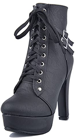 Mo Joc Damen Stiefeletten mit Absatz Plateau Stiefeletten mit Nieten