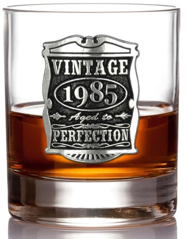 English Pewter Company Vintage Years 1985 40th Birthday or Anniversary Whisky Glass Tumbler - Unique Gift Idea for Men [VIN004]