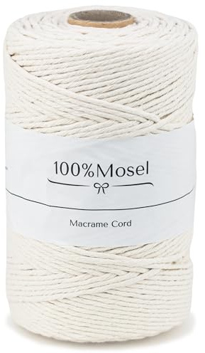 100% Mosel Baumwollkordel in Natur-Weiß (3 mm x 200 m) | Dekoband für Tischdekorationen im Boho-Stil, lebensmittelechtes Garn für Makramee – Küchengarn und Bastelschnur