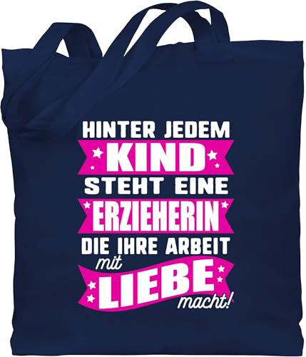 Baumwolltasche - Beruf und Job Geschenke - Hinter jedem Kind steht eine Erzieherin - Unisize - Navy Blau - für erzieherinnen kollegen geschenk arbeit beutel weihnachten kita stoffbeutel beste