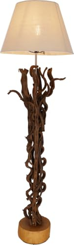Stehlampe handgefertigt aus Naturmaterial, Holz, Baumwolle, Modell Jade 120 | Einzigartige Leuchte aus Treibholz, warmes Licht, stimmungsvolle Atmosphäre, ideal zum Entspannen, Unikat