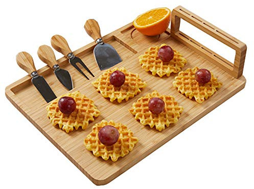 LTLCLZ Set De Regalo De Tabla De Quesos,Tablas De Queso De Bambú con Cuatro Cuchillos Y Cuenco De Cerámica para Cuchillos, Regalo Ideal para Navidad, Cumpleaños O Fiesta,36 X 28 X 1.5 Cm
