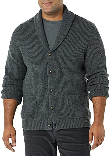 Amazon Essentials Men's Long-Sleeve Soft Touch Shawl Collar Cardigan, Charcoal Heather, Large