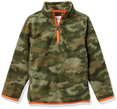 Amazon Essentials Giacca Invernale Modello Pullover con Zip Corta in Pile Bambini e Ragazzi, Verde Motivo Mimetico, 9 Anni