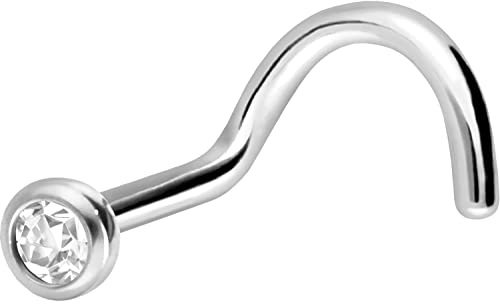 PIERCINGLINE Chirurgenstahl Nasenstecker Spirale KRISTALL Nasenpiercing Nostril Piercing Silberfarben Kristallklar