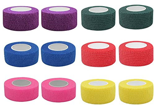 MINGYUE Venda Cohesiva,Vendas Autoadherente Elástico,Vendaje Deportivo [12 rollos-2.5cmx4.5m]para Primeros Auxilios,muñeca,tobillo esguinces,hinchazón(6 colores-B)