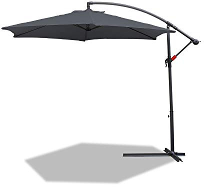SWANEW Sonnenschirm Alu Ampelschirm Ø 350cm Grau Gartenschirm mit Ständer, höhenverstellbar, klappbar, UV-Schutz 40+ Diverse Farben Wasserabweisende Marktschirm