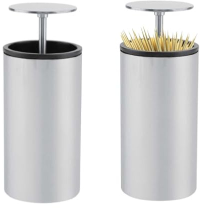 2 Stück Zahnstocherhalter, Zahnstocherspenderbox aus Edelstahl Drücken Sie den offenen Zahnstocherhalter Behälter Zahnstäbchen Aufbewahrungsbox Zahn Picks Container Restaurant Heimgebrauch