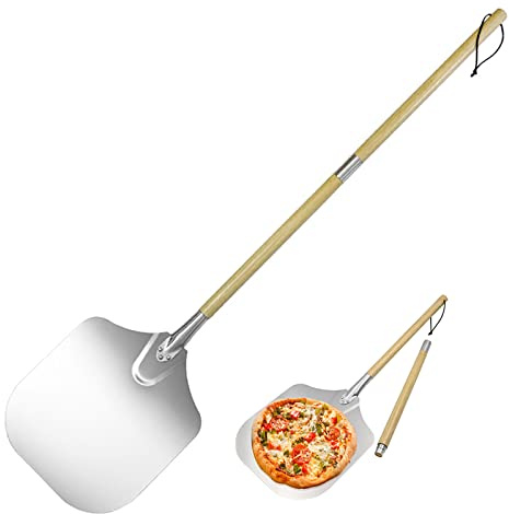 Läng Professionell Pizzaschaufel, mit Leicht und rutschfest Holz Griff, Pizzaschieber, für den Küchengebrauch DIY Pizza Stein Ofen Grills Drinnen Draußen Backen Werkzeug (12?,Longer)