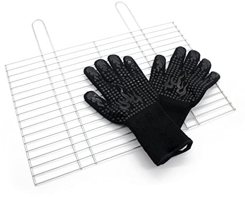 ZooPaul Grillrost 54x34 cm + Grillhandschuhe hitzebeständig (Paar) BBQ Grillen Rost Set