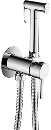 GLYYR Laiton Douchette WC Kit en Bidet Portable Tuyau de Douche Eau Chaude et Eau Froide Bidet Toilette Kit Complet, Accessoire de Salle de Bain Mural,Chrome