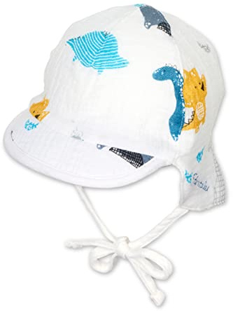 Sterntaler Baby Jungen Wende-Schirmmütze m.Nackensch. Wende Schirmmütze Nackenschutz Dino - Wendemütze Kinder - aus Baumwolle - beige, 37