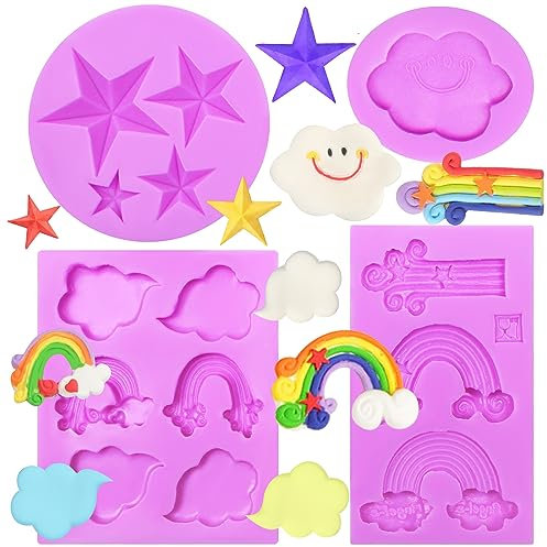 Regenbogenstern-Schokoladen-Silikonformen, Wolken-Fondant-Formen zum Backen von Kindern, Geburtstagsparty, Kuchendekoration, Hochzeits-Cupcake-Topper, Süßigkeiten-Ton-Harz